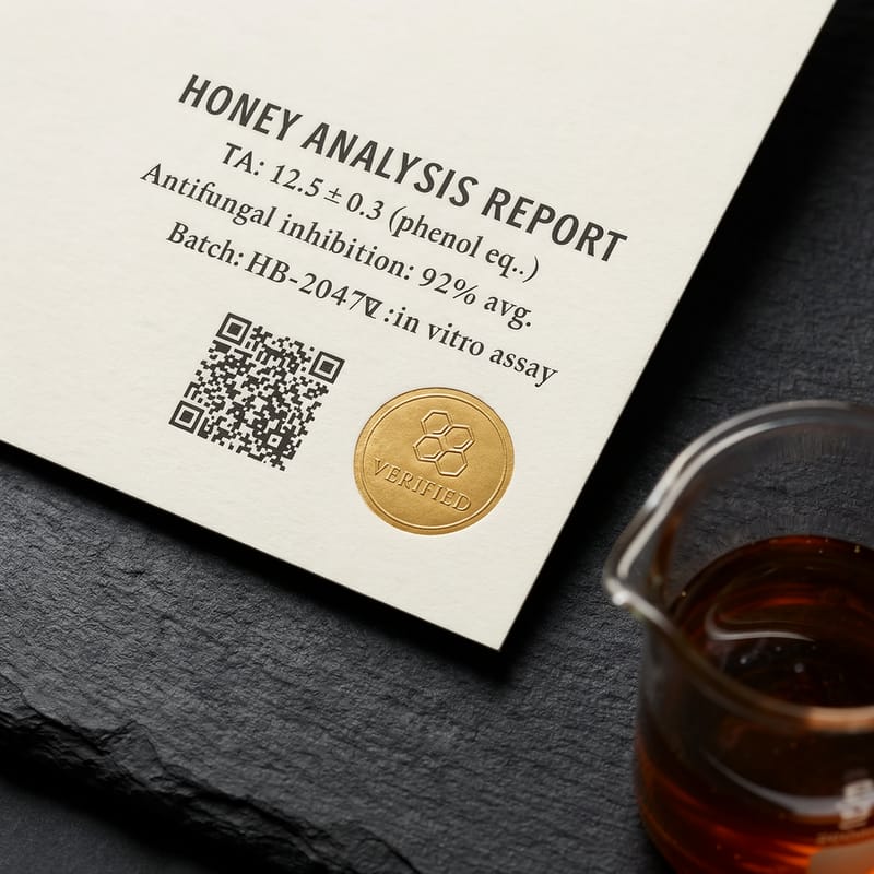 Honey analysis certificate with laboratory details